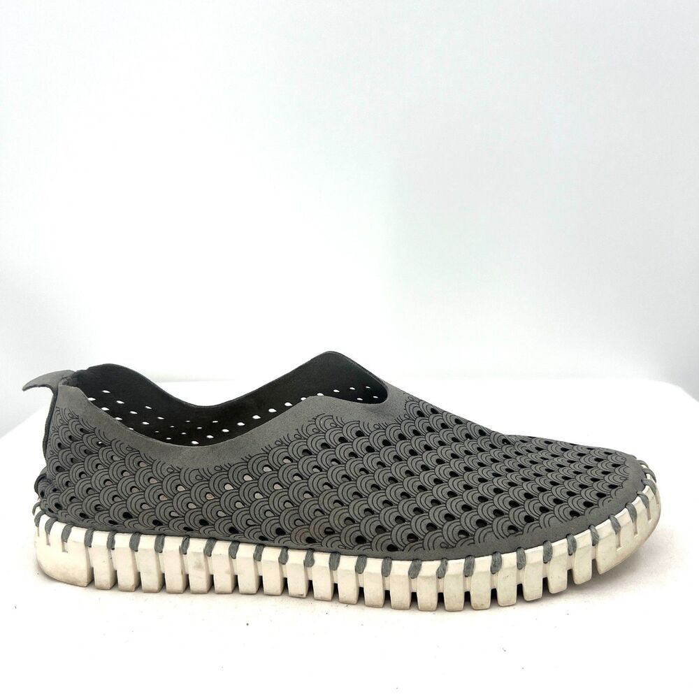 Ilse Jacobsen Hornbaek Tulip Gray Perforated Slip On Flats Shoes EU 40 US 9